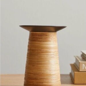 West Elm Leon Rattan & Metal Pillar Holder